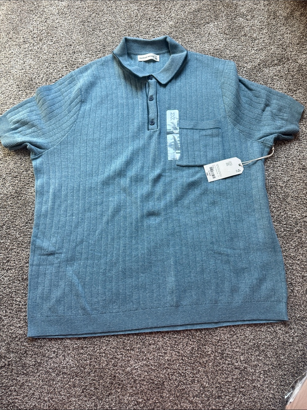 Men's Ribbed Polo Shirt with Chest Pocket - Blue